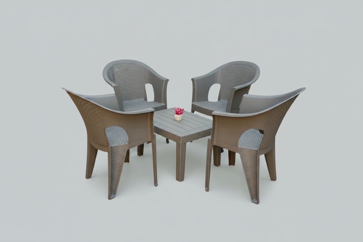 Outdoor set: 4 chairs + table - Plastic - Grey