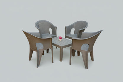 Outdoor set: 4 chairs + table - Plastic - Grey