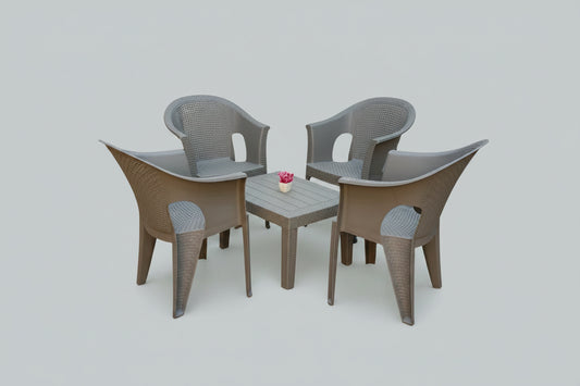 Outdoor set: 4 chairs + table - Plastic - Grey