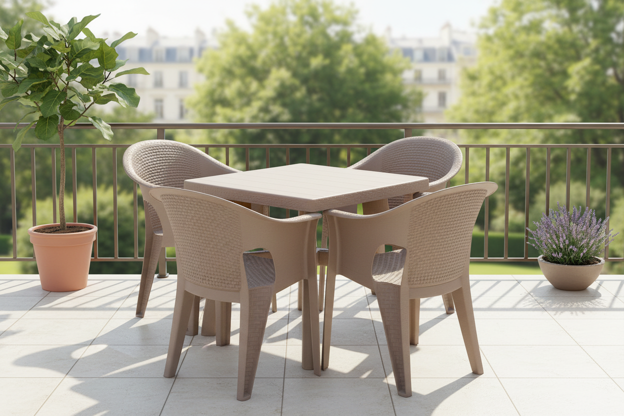 Outdoor set: 4 chairs + table - Plastic - Beige