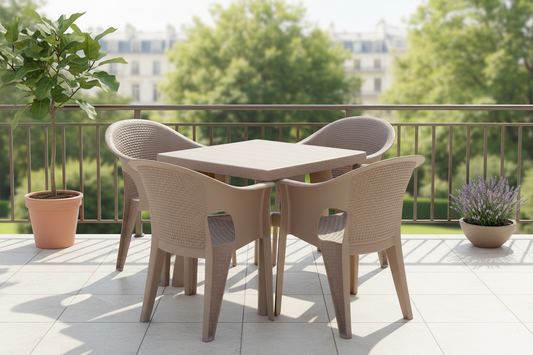 Outdoor set: 4 chairs + table - Plastic - Beige