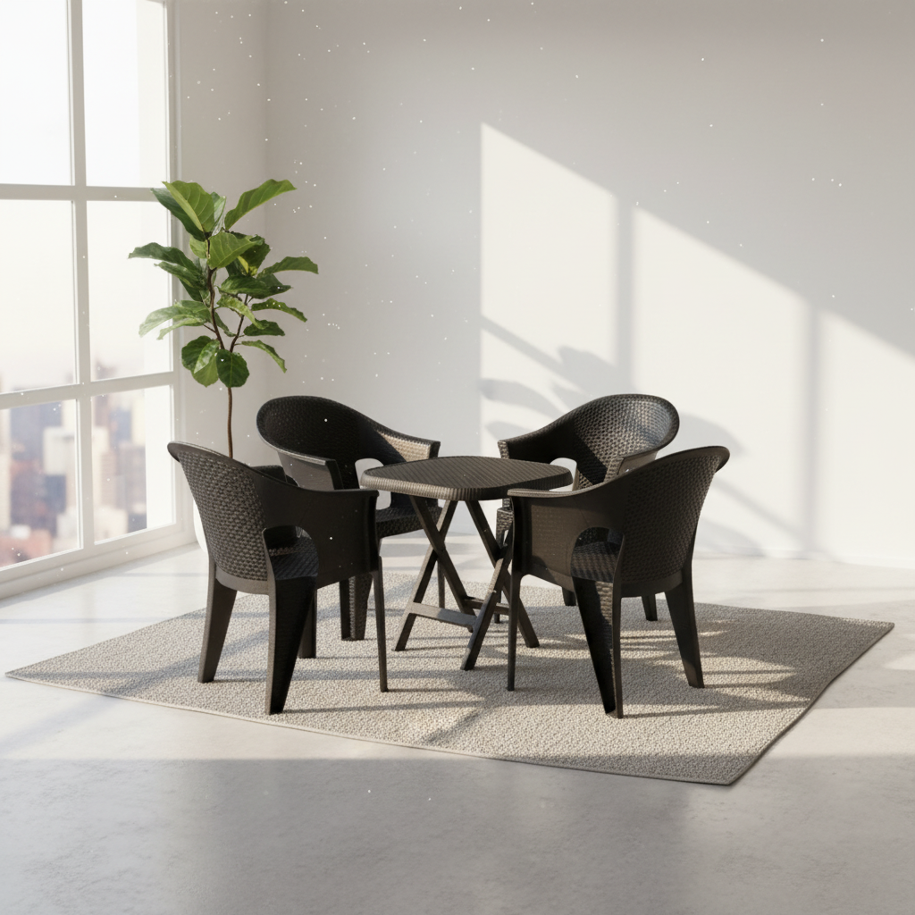 Outdoor set: 4 chairs + table - Plastic - Black