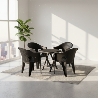 Outdoor set: 4 chairs + table - Plastic - Black