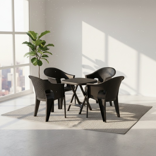 Outdoor set: 4 chairs + table - Plastic - Black