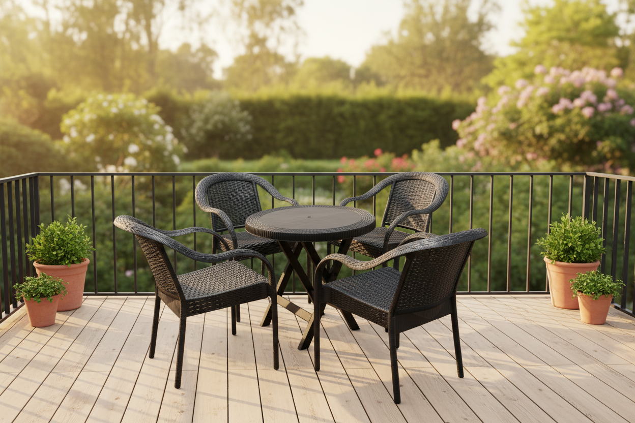 Outdoor set: 4 chairs + table - Plastic - Black