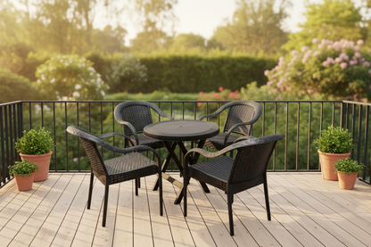 Outdoor set: 4 chairs + table - Plastic - Black