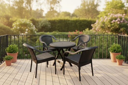 Outdoor set: 4 chairs + table - Plastic - Black