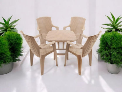 Outdoor set: 4 chairs + table - Plastic - Beige