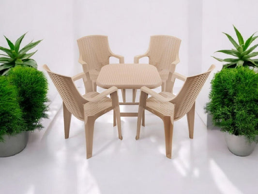 Outdoor set: 4 chairs + table - Plastic - Beige