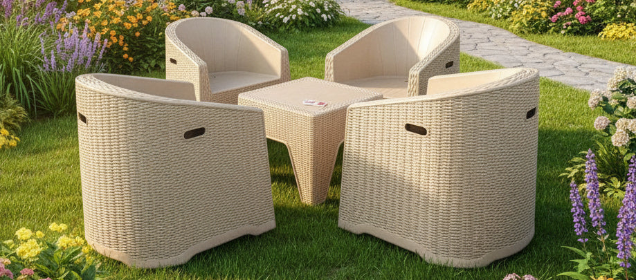 Outdoor set: 4 chairs + table - Plastic - Beige