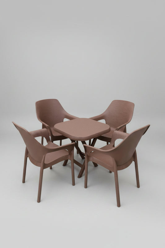 Outdoor set: 4 chairs + table - Plastic - Beige