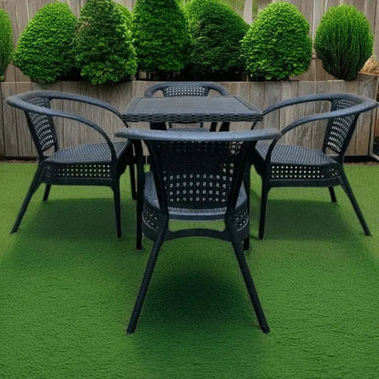 Outdoor set: 4 chairs + table - Plastic - Black