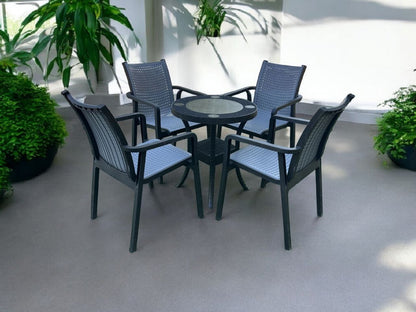 Outdoor set: 4 chairs + table - Plastic - Black & Grey