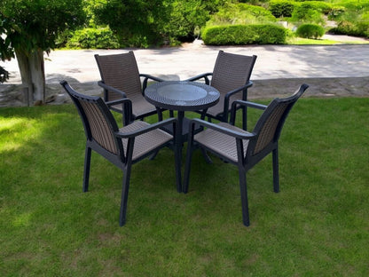 Outdoor set: 4 chairs + table - Plastic - Black & Coffe