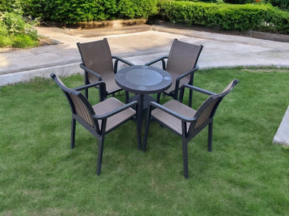 Outdoor set: 4 chairs + table - Plastic - Black & Coffe