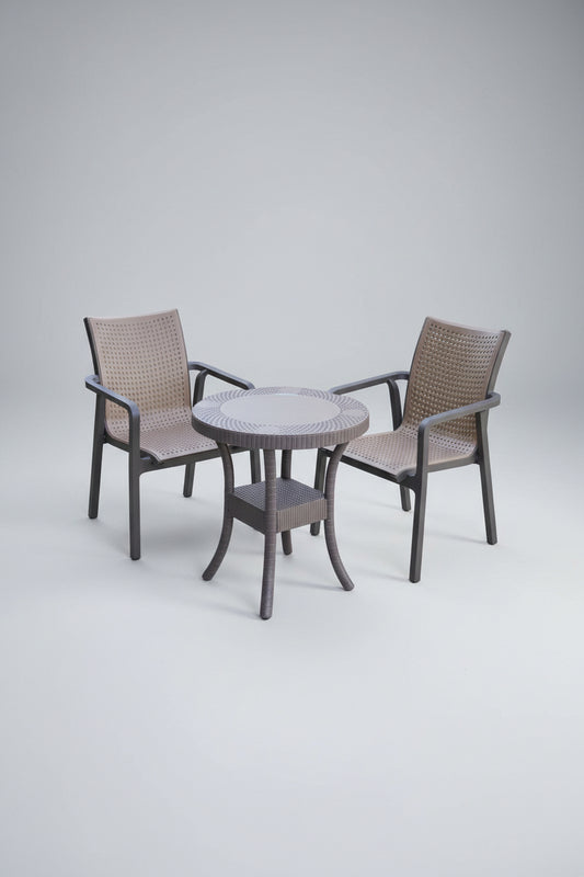 Outdoor set: 4 chairs + table - Plastic - Black & Grey