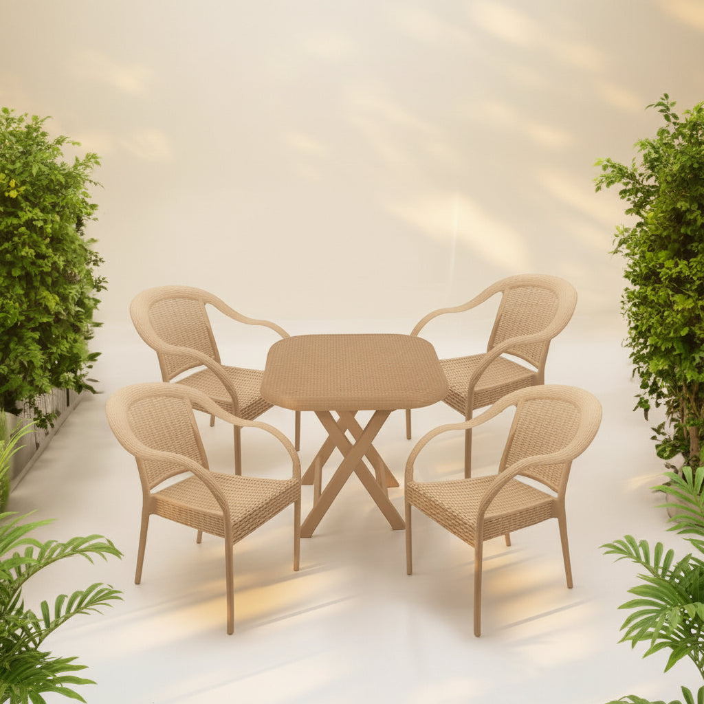 Outdoor set: 4 chairs + table - Plastic - Beige