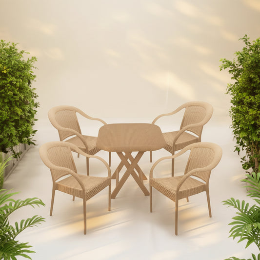 Outdoor set: 4 chairs + table - Plastic - Beige
