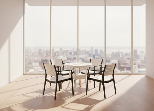 Outdoor set: 4 chairs + table - Plastic - White & Black