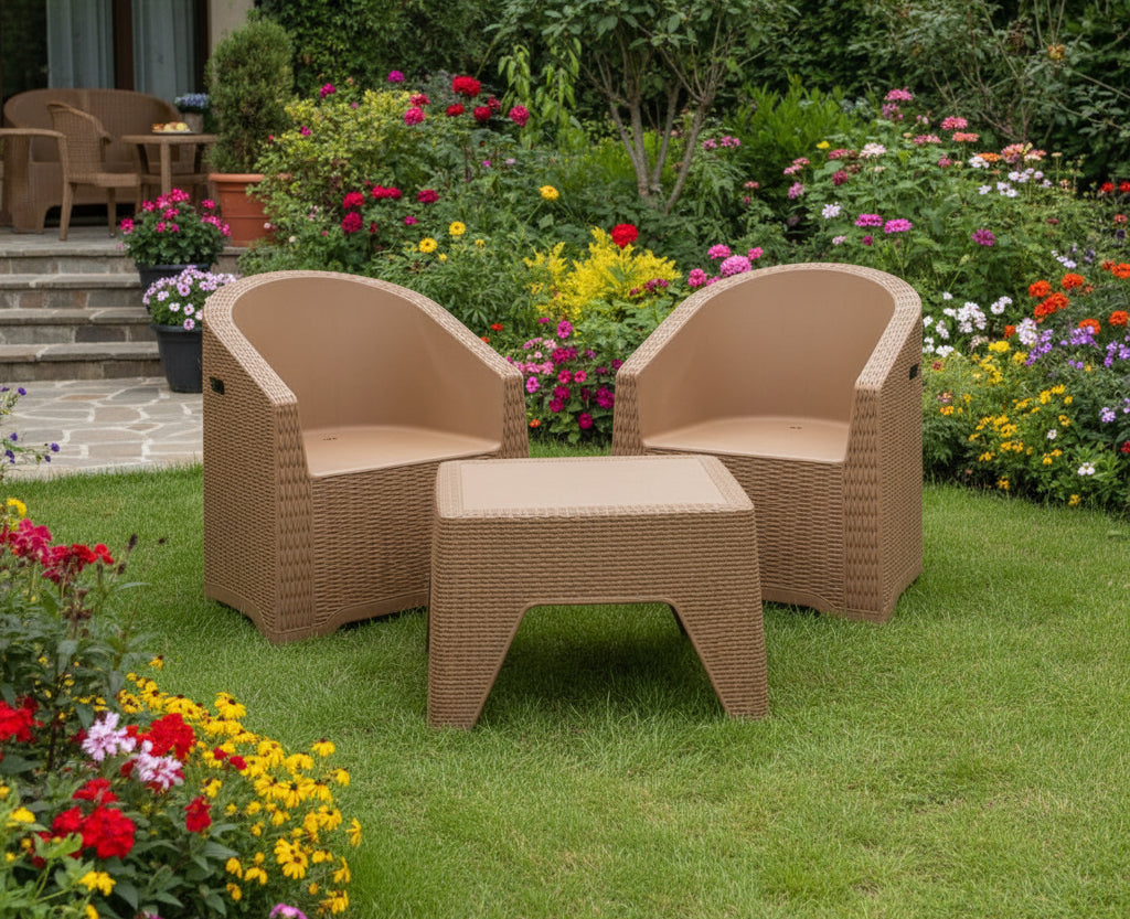 Outdoor set: 2 chairs + table - Plastic - Beige