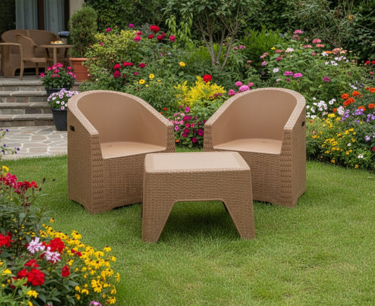 Outdoor set: 2 chairs + table - Plastic - Beige
