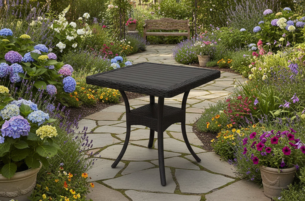 Outdoor set: 4 chairs + table - Plastic - Black