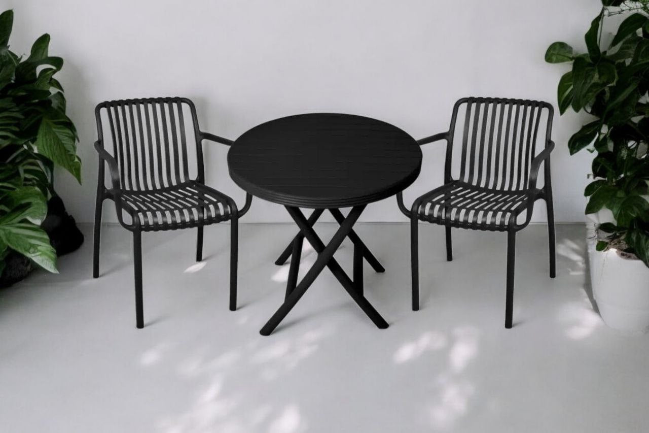 Outdoor set: 2 chairs + table - Plastic - Black