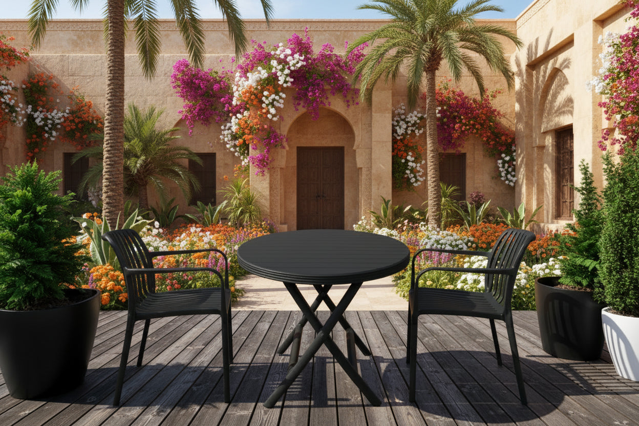 Outdoor set: 2 chairs + table - Plastic - Black