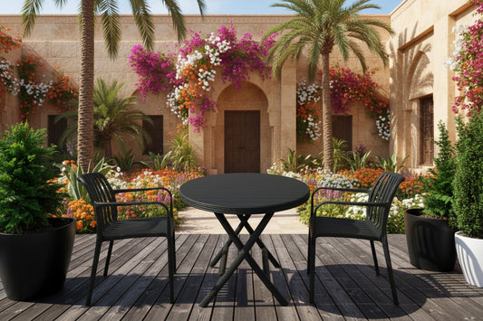 Outdoor set: 2 chairs + table - Plastic - Black