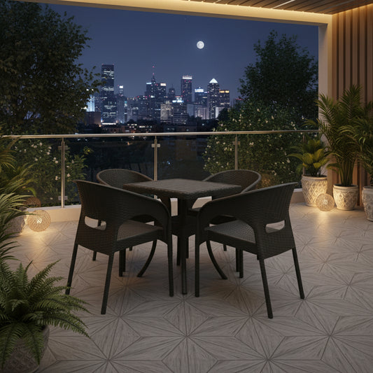 Outdoor set: 4 chairs + table - Plastic - Black