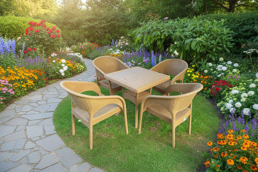 Outdoor set: 4 chairs + table - Plastic - Beige