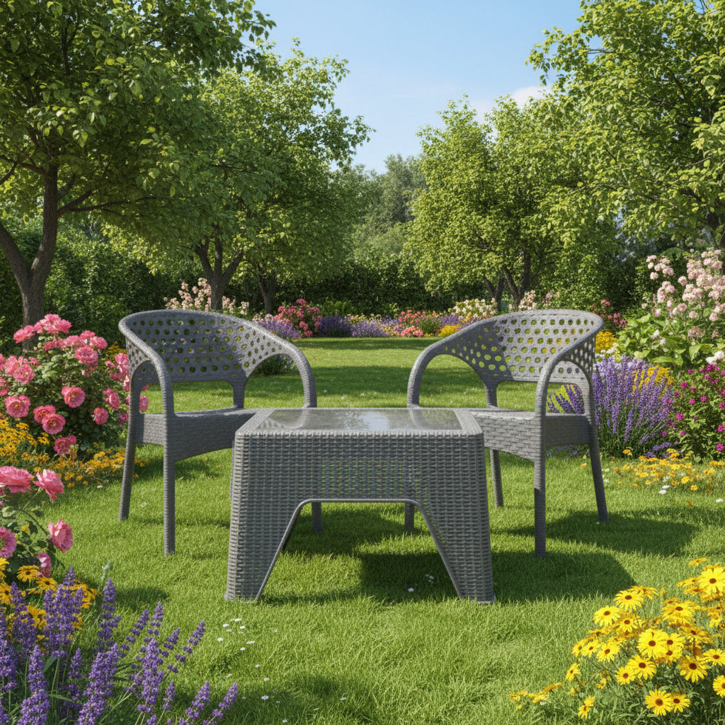 Outdoor set: 4 chairs + table - Plastic - Grey