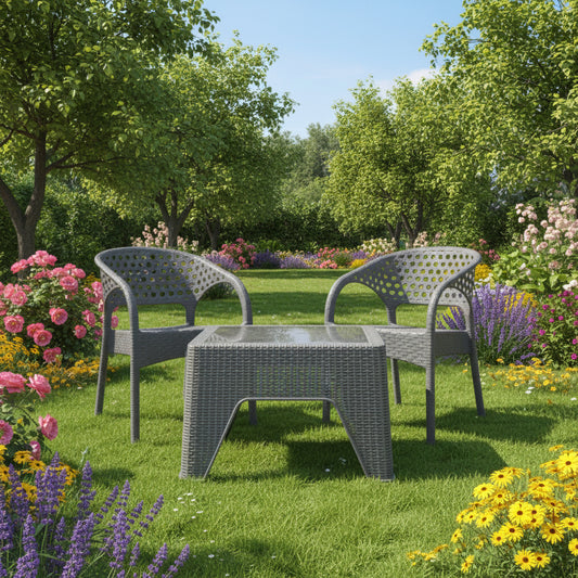 Outdoor set: 4 chairs + table - Plastic - Grey