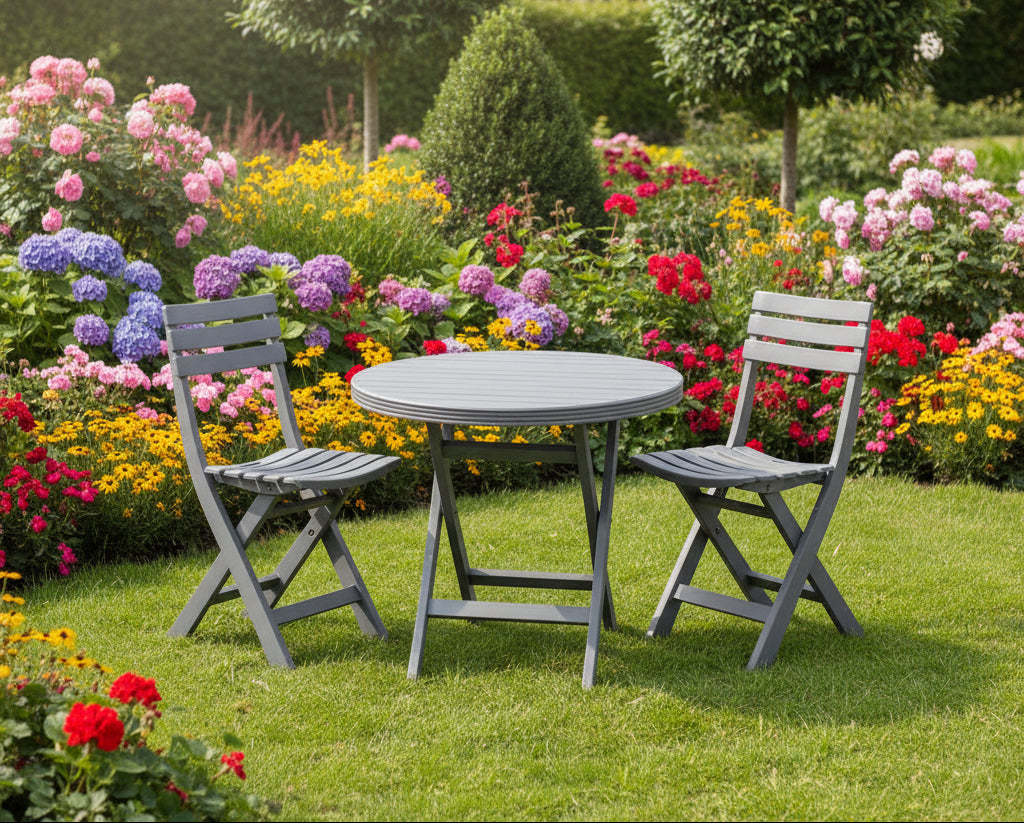 Outdoor set: 2 chairs + table - Plastic - Grey.