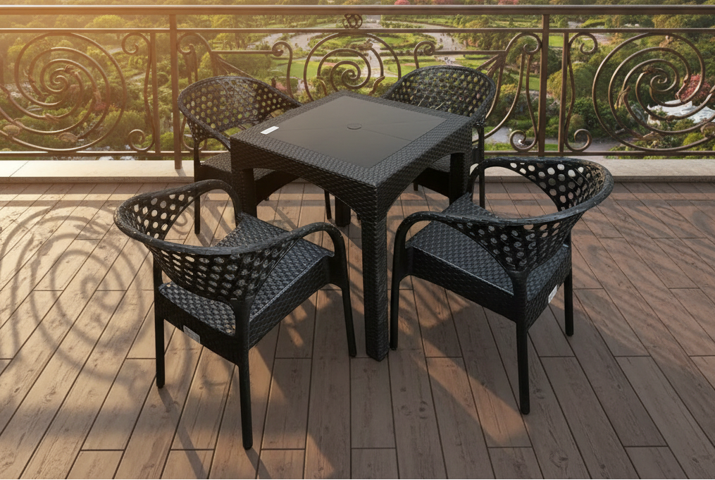 Outdoor set: 4 chairs + table - Plastic - Black