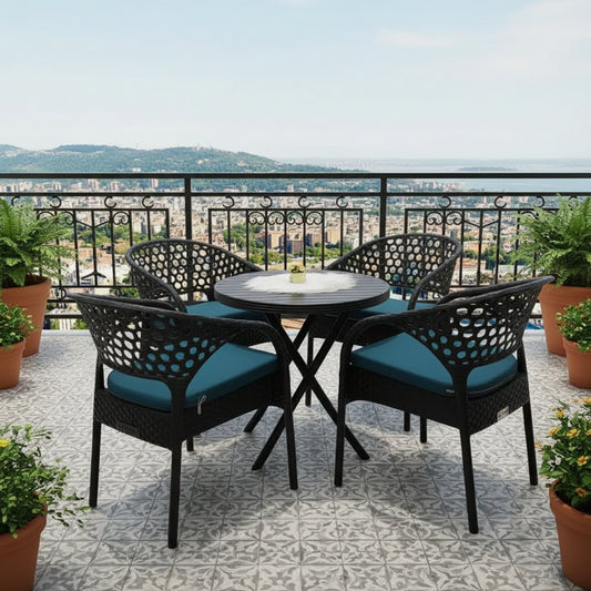 Outdoor set: 4 chairs + table - Plastic - Black