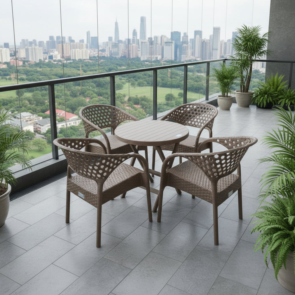 Outdoor set: 4 chairs + table - Plastic - Beige