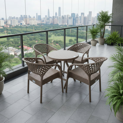 Outdoor set: 4 chairs + table - Plastic - Beige