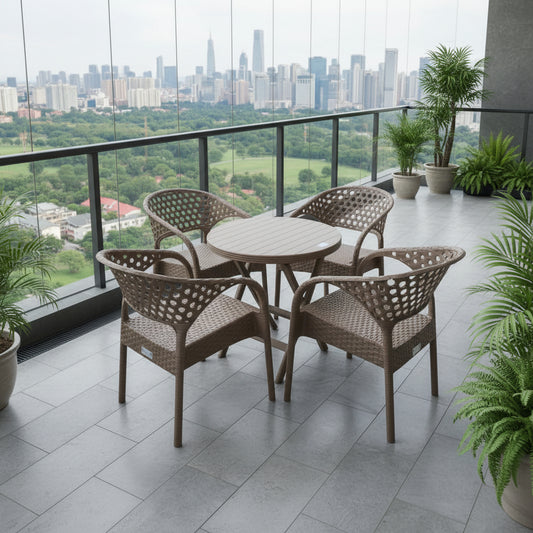Outdoor set: 4 chairs + table - Plastic - Beige