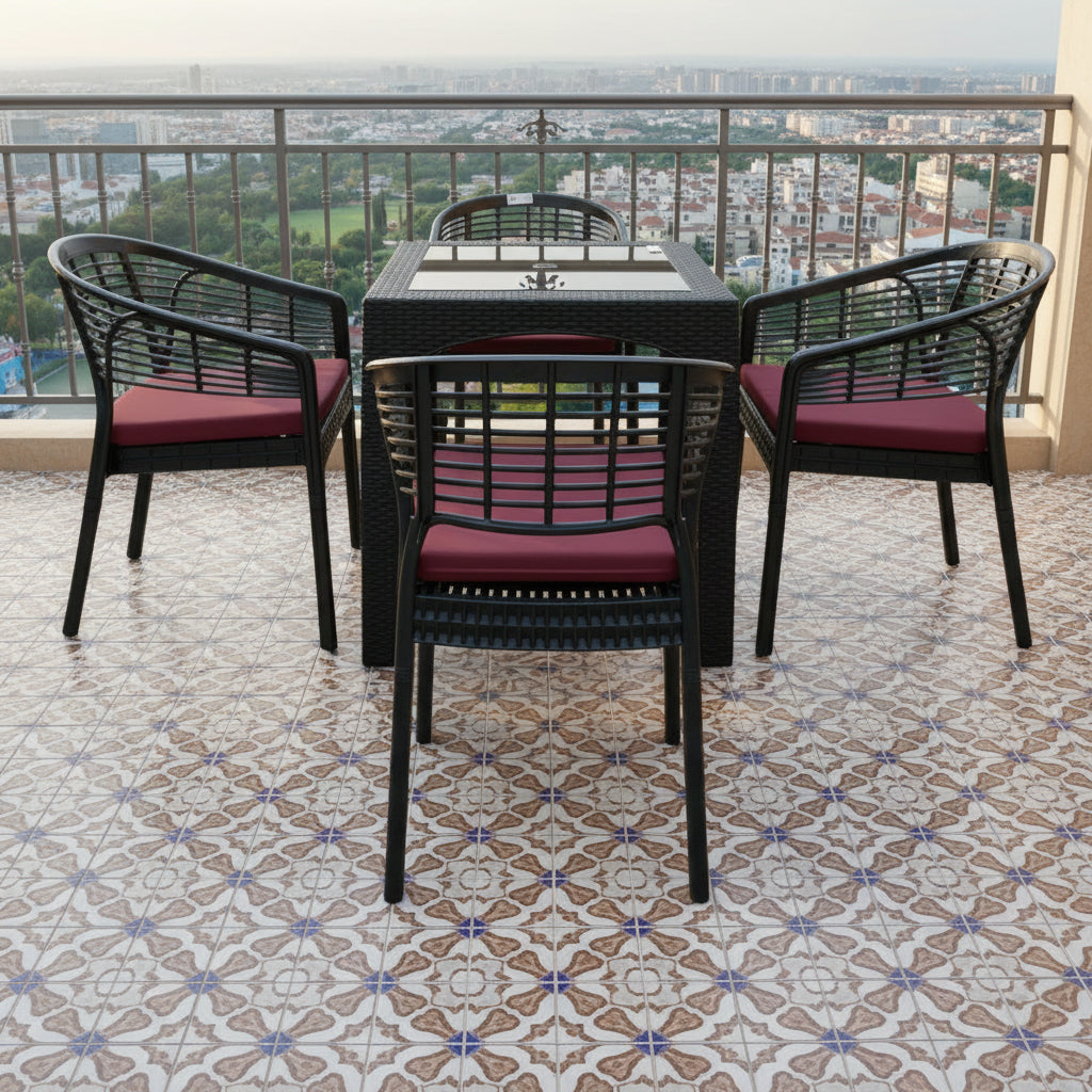 Outdoor set: 4 chairs + table - Plastic - Black