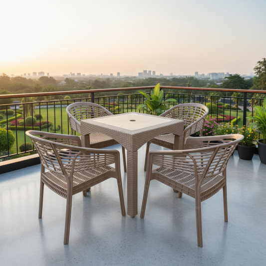 Outdoor set: 4 chairs + table - Plastic - Beige