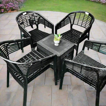 Outdoor set: 4 chairs + table - Plastic - Black