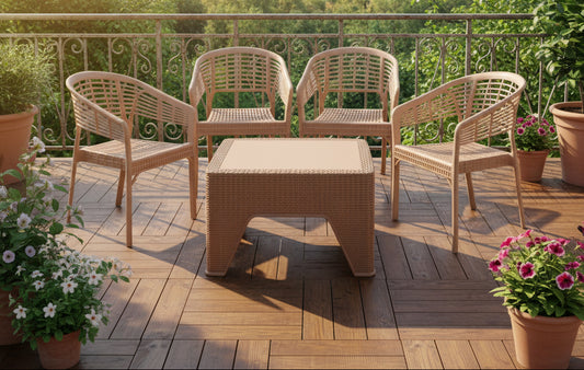 Outdoor set: 4 chairs + table - Plastic - Beige