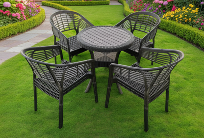 Outdoor set: 4 chairs + table - Plastic - Black