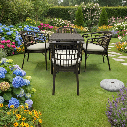 Outdoor set: 4 chairs + table - Plastic - Brown