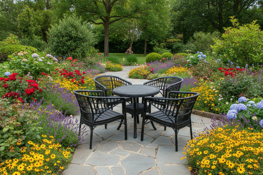 Outdoor set: 4 chairs + table - Plastic - Black