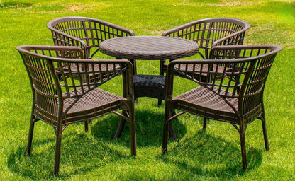 Outdoor set: 4 chairs + table - Plastic - Brown