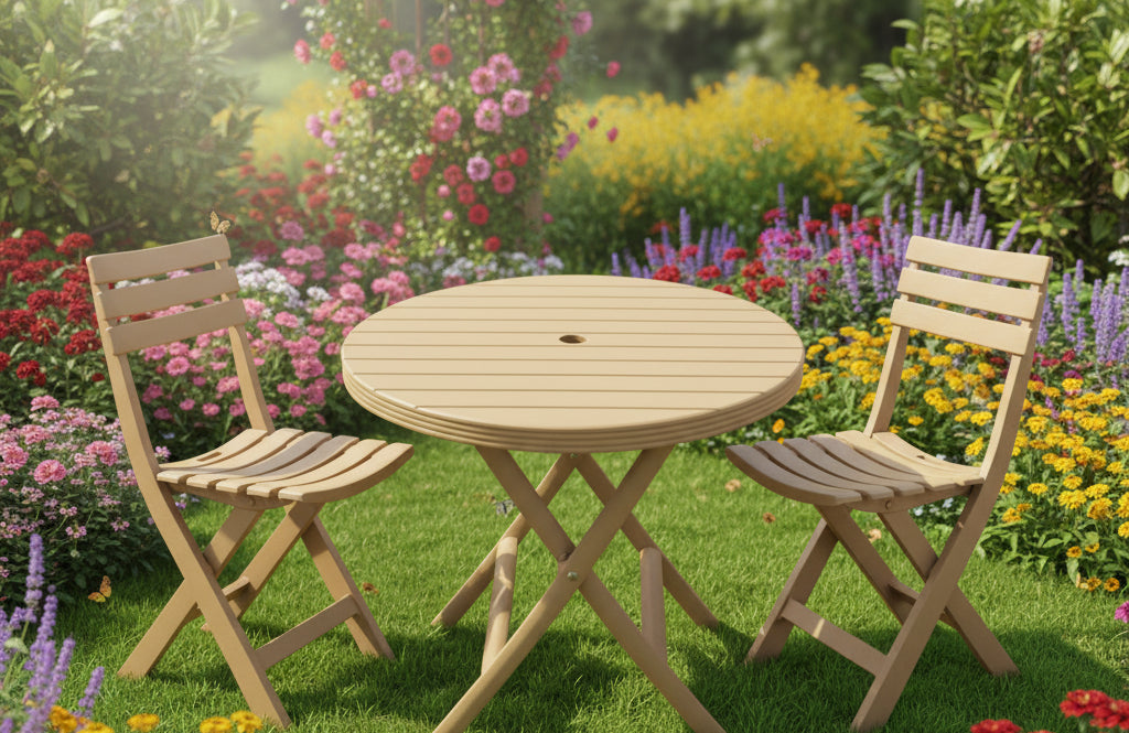 Outdoor set: 2 chairs + table - Plastic - Beige.