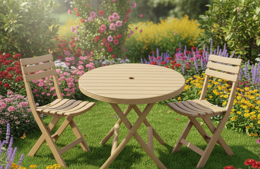 Outdoor set: 2 chairs + table - Plastic - Beige.