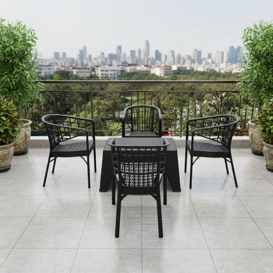 Outdoor set: 4 chairs + table - Plastic - Black